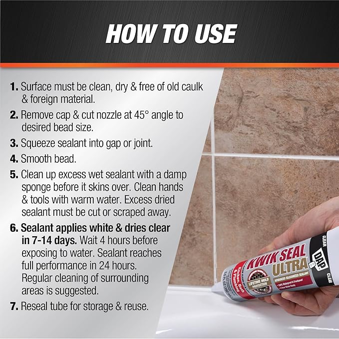 Kwik Seal Ultra Advanced Kitchen and Bath Siliconized Sealant, Clear, 5.5 Oz (7079818915)