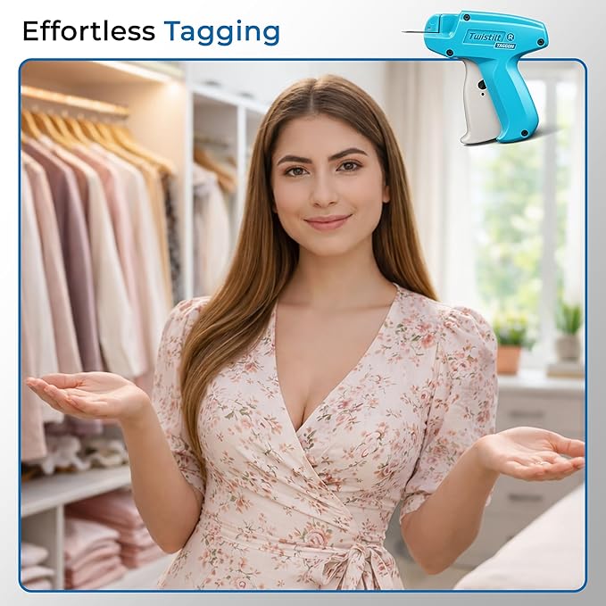 Stitch Gun for Clothes (Quick Fix Tool, Not a Sewing Machine), Handheld Clothing Tag Gun for Quick Clothing Repairs Includes 6 Needles, 1000 Black & 1000 White Fasteners (Blue)