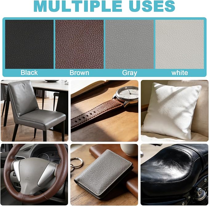 Brown Leather Fabric, Grained Lychee Faux Leather Sheets, 39x54 Inch Waterproof Vinyl Fabric, Leather Upholstery Fabric for Sewing, DIY Crafts, Sofa, Car Seat, Motorcycle Cushion and Chairs