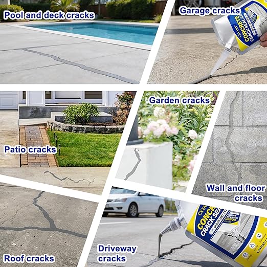 Concrete Crack Filler, High Elasticity Self Leveling Cement Magic Crack Filler for Concrete, Fast Drying, Repairs Cracks in Driveways, Patios, Sidewalks, Indoor and Outdoor - Grey (4pcs)