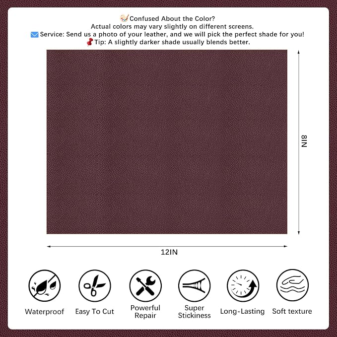 2 Pcs Dark Brown Leather Repair Tape, 8x12 Inch Leather Repair Patch Self-Adhesive, Waterproof Faux Leather Patch, Vinyl Repair Tape for Couch, Sofas, Furniture, Office Chair, Car Seats