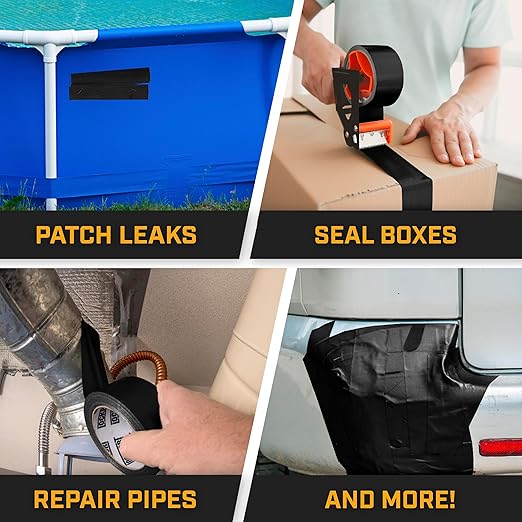 Lockport Duct Tape Heavy Duty Waterproof,20 Yards x 2 Inch,Strong Adhesive Roll for Indoor & Outdoor Repair,No Residue,Tear by Hand - Duct Tape Bulk Value (Black, 6-Pack)