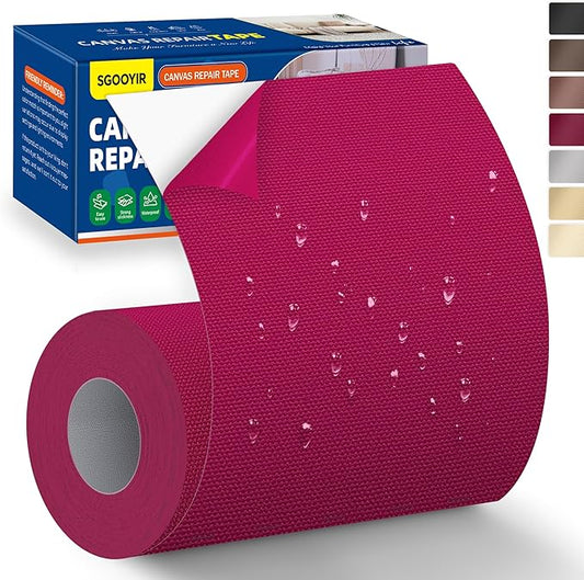 Self-Adhesive Canvas Repair Tape, 4" x 80" Waterproof Canvas Repair Patch, Fabric Patch Repairs Kit for Furniture, Tents, Sunbrellas, Boat Covers Awnings, Couches, Clothes, Bags Wine Red