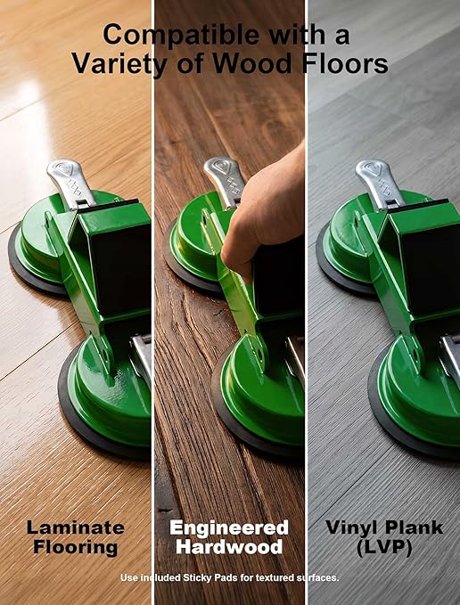 PlayMoon Floor Gap Fixer Tool, Heavy Duty Dual Suction Cup Floor Gap Repair Tool with Metal Levers for Laminate Flooring Engineered Hardwood and Vinyl Plank (Green)