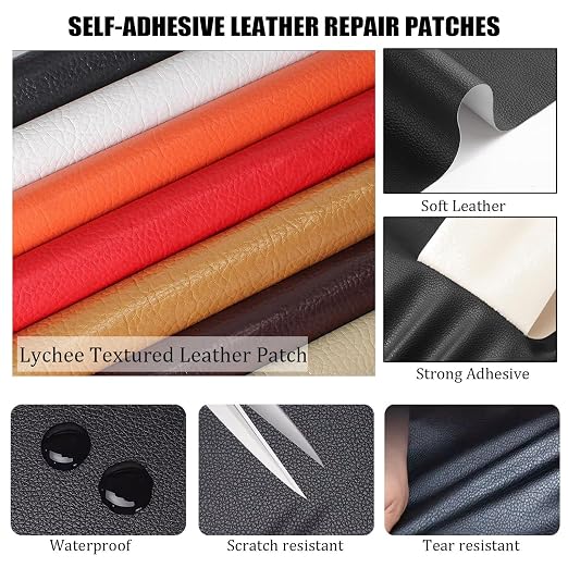 Self Adhesive Leather Fabric for Repair, Leather Rip Repair Kit Vinyl Repair Tape, Upholstery Leather Patches for Furniture Couch Chairs Car Seat(Beige White)
