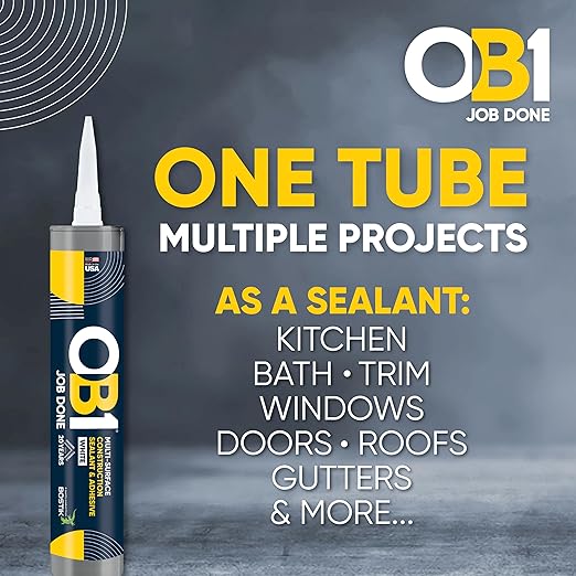 OB1 Universal Caulk Sealant & Adhesive White 10.1oz | Professional Grade Premium All-in-One Advanced Hybrid 2-in1 | Water Resistant Internal & External | Shrink Crack UV & Fade Resistant | 1 Cartridge