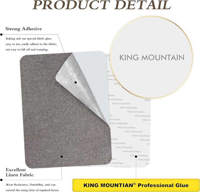 KING MOUNTAIN Fine Linen Repair Patches, Self-Adhesive Linen Fabric Patches, 12X40 inch Extra Size, Multi Color, Can be Used for Linen Sofa Repair(12" x 40",Cream-Gray)
