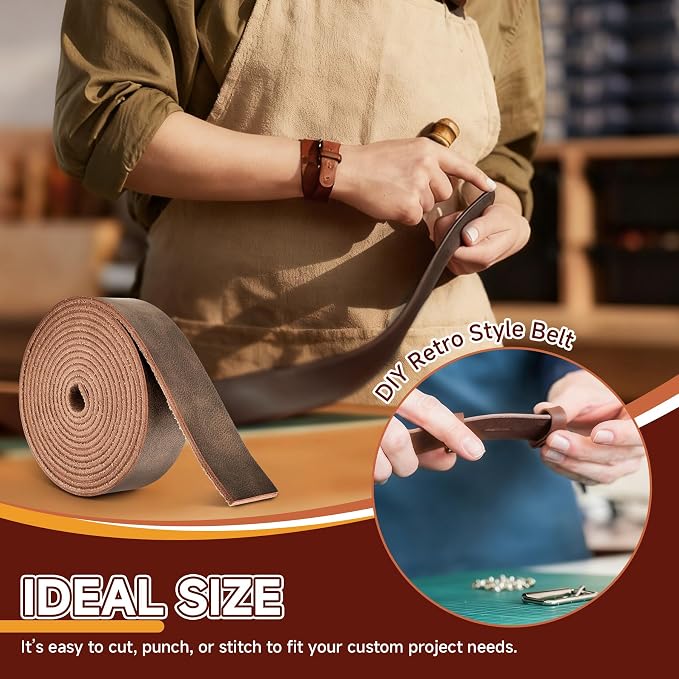 Genuine Full Grain Leather Strip, 1 Inch Wide x 79 Inches Long, 2.2mm Thick Oil Tanned Cowhide Leather Strap for DIY Craft Projects, Tooling, Belts, Knife Sheath, Gardening Tools – Dark Brown