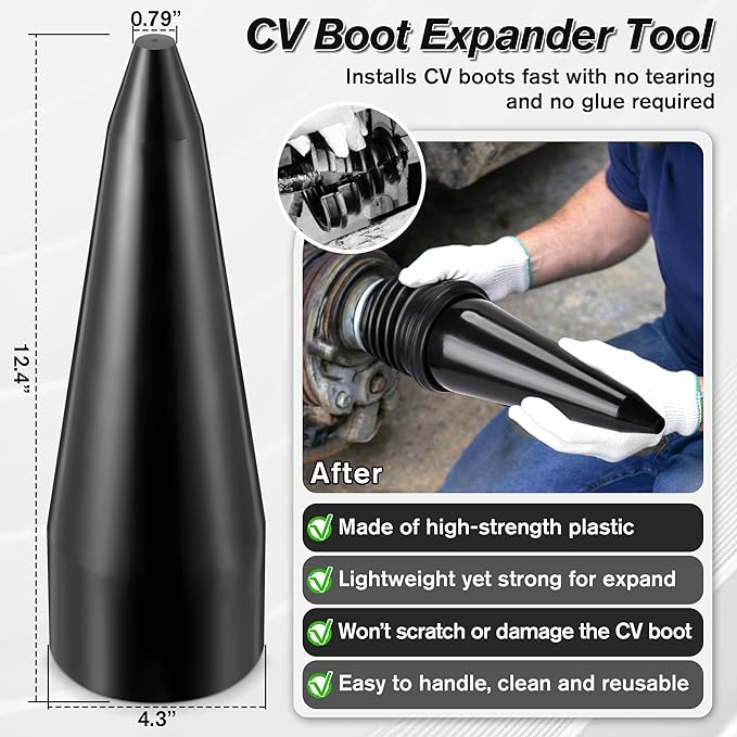 4 PCS Rubber CV Axle Boot Repair Kit with CV Boot Tool Cone Mounting, 8pcs Stainless Steel Clamps and 12pcs Cable ties for 2.32" 2.91" 3.35" Calibers, Waterproof Dustproof Protection for Protect Axle