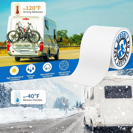 BEBOBLY RV Roof Tape,Leak Repair Sealant Tape 6 Inch x 50 Foot UV & Waterproof for RV Roof,Window,Camper, Boat,Pipe Sealing, Natural White
