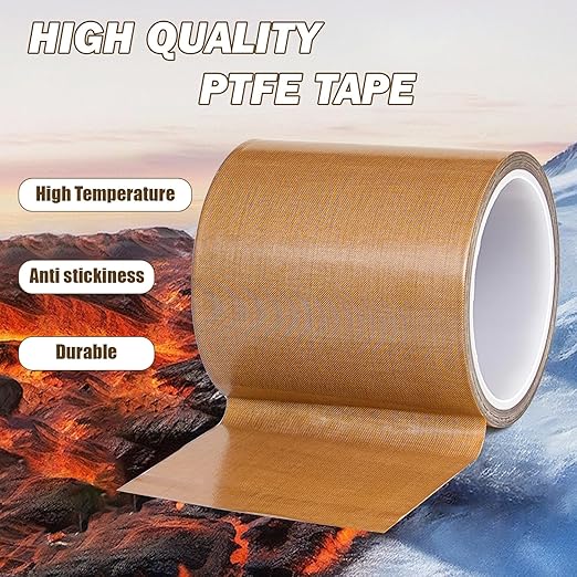 Teflone Glass Cloth Tape (4 inch x 33 Feet x 0.18mm), High Temperature PTFE Heat Resistant Adhesive Tape Non-Stick Surface for Vacuum Sealer Machine, Heat Press, Packaging, Electrical Use
