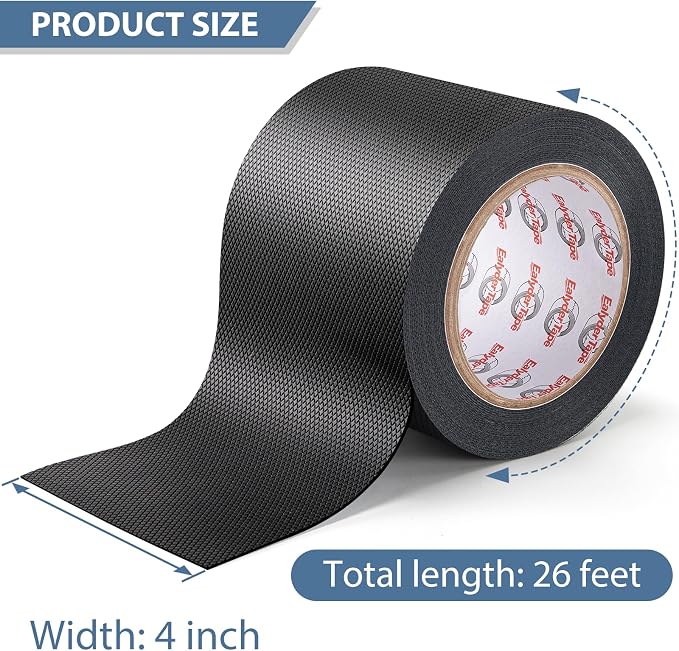 4 Inch x 26 FT Rubber Grip Tape, Black Ultra-Thin Strong Adhesive Anti-Slip for Handles, Home Use, Waterproof Wear-Resistant Heat Resistant Grip Tape, Comfortable in Hands