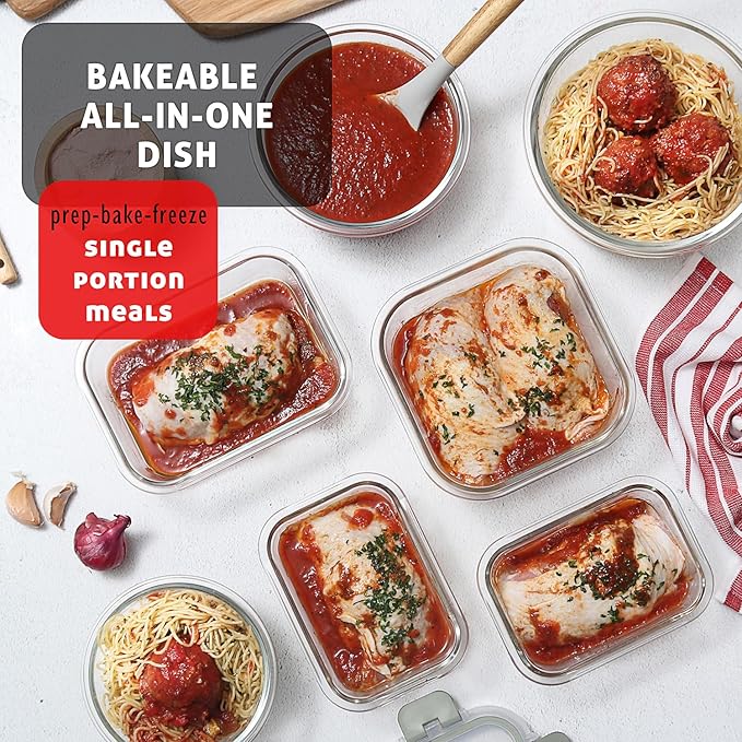 EATEX 24pc Glass Storage Containers with Lids, 12 Glass Food Storage Containers with 12 Airtight Lids for Pantry & Kitchen, Meal Prep Containers for Lunch, Oven Freezer Microwave & Dishwasher Safe