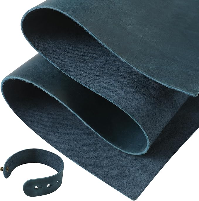 RingSun 10''X10'' Blue Leather Sheets for Crafts (2mm), Full Grain Leather Tooling Leather