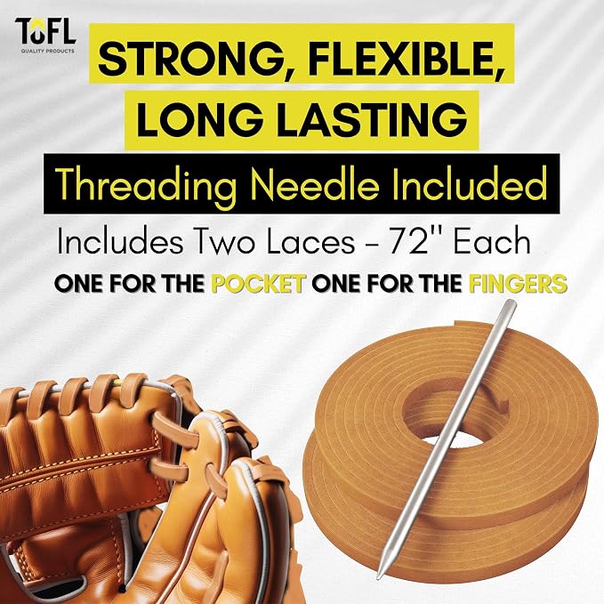 TOFL Softball and Baseball Glove Lace Kit | Mitt Lace Glove Repair Lacing Kit | 2 Leather Laces with Lacing Needle for Catchers Glove