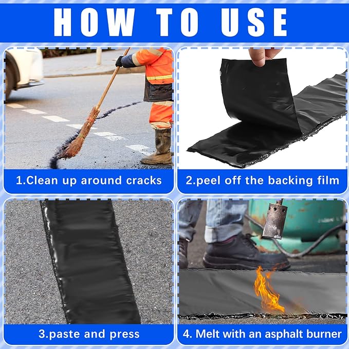 Fabbay 2 Rolls 4 Inch Asphalt Crack Filler Tape Asphalt Tape for Driveway Repair Joint and Crack Sealer for Tarmac Parking Lot Roof Cement Road, 50 Feet Each Roll