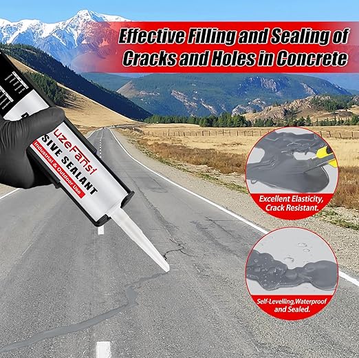 Concrete Crack Filler and Sealant Self-Leveling, Fast Curing Cement Crack Filler Concrete Sealer Outdoor Waterproof Caulking Glue for Cement-Based Materials Gray(10.1 fl. oz, 2 Pack)
