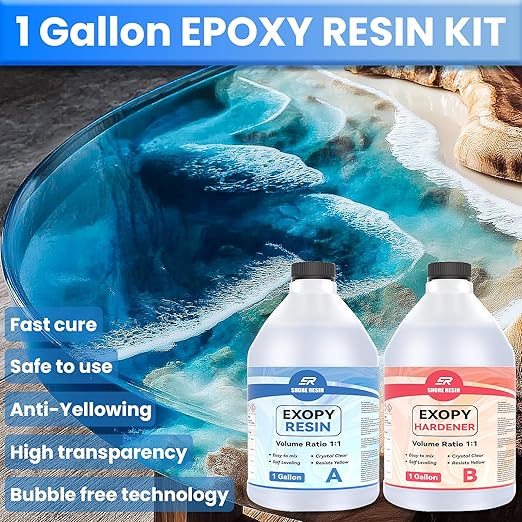 Epoxy Resin Kit, Crystal Clear 1:1 Self-Leveling Resin System with High Gloss Finish for Jewelry Making, Casting, Coating & DIY Craft Projects (2 Gallon)