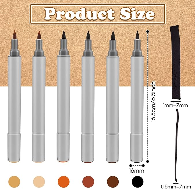 Leinuosen 6 Pack Dual Tip Leather Dye Marker Pens Touch up Pen Shoe Marker Leather Flow Marking Pen for Furniture Scratches Shoe Repair Kit Paint, 6 Colors