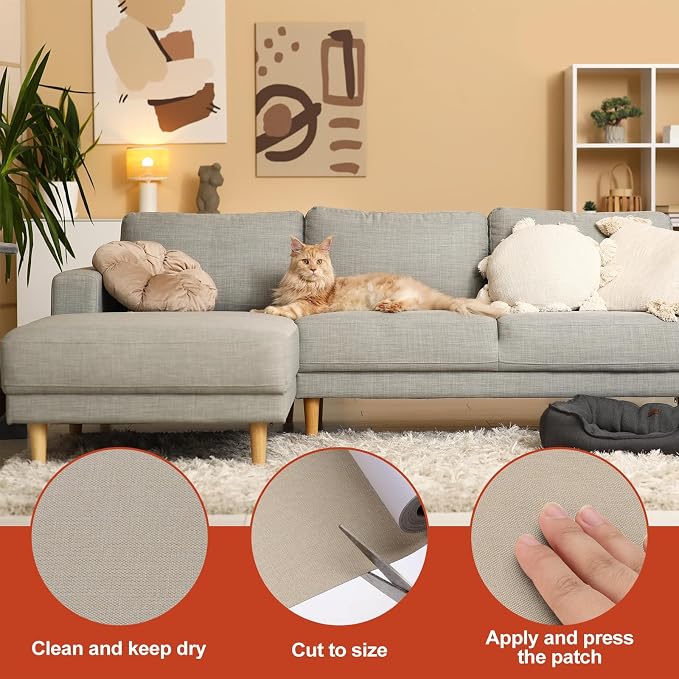 PATIKIL 70x4.4 Inch Linen Repair Tape, Repair Fabric Patch Self Adhesive Couch Patch Line Repair Patch for Furniture Sofa Car Seats Office Chairs, Khaki