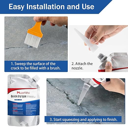 Concrete Crack Sealant, Premium Concrete Crack Filler, Weather-Resistant Caulking Glue,Quick-Drying & Waterproof Repair Adhesive for Slabs, Driveways, Sidewalks (2-Pack)