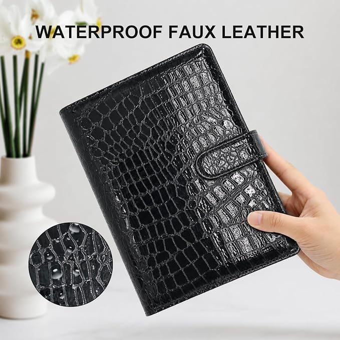 Convend A5/A6 Refillable 6 Ring Binder Cover,Crocodile-Embossed PU Leather with Magnetic Closure, Premium Look and Feel, Compatible with Standard Planner Inserts,(Black)