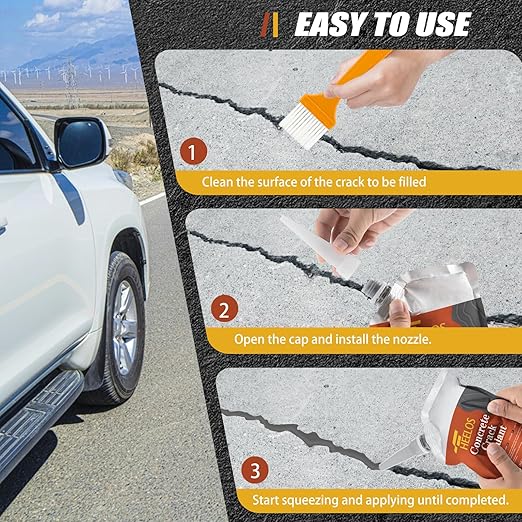 Concrete Crack Filler,Cement Crack Sealant, High Elasticity Crack Filler Repair Sealer, Self Leveling Waterproof Caulking Glue Sealing Adhesive for Concrete (Grey，2 Pack)