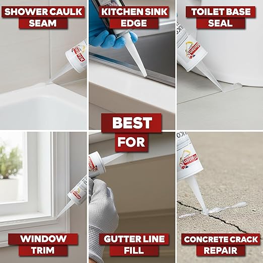 XFasten Clear Silicone Caulk Neutral Cure 10.1 oz (10-Pack) 100% Waterproof Silicone Sealant, Crack and Shrink Resistant, Low Odor, Strong Adhesion Caulking for Kitchen Bath Window Shower Outdoor Use