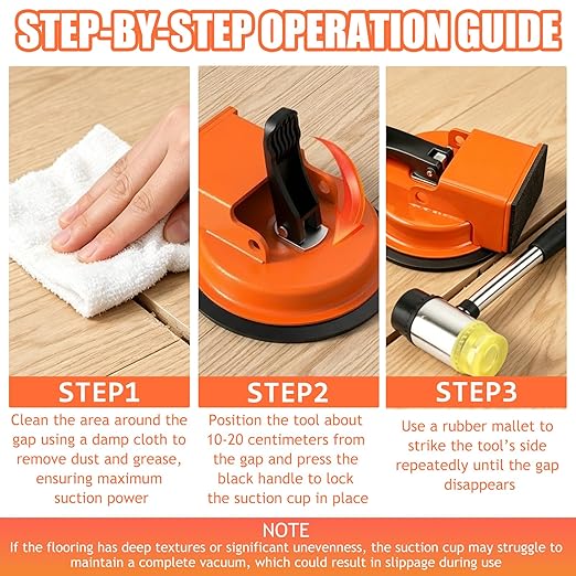 Floor Gap Fixer Tool, Heavy Duty Laminate Floor Gap Fixer Tool, Powerful Suction Cup Gap Repair Tool for Hardwood Floors, Tiles, Laminate, Vinyl Flooring (Orange + Hammer)