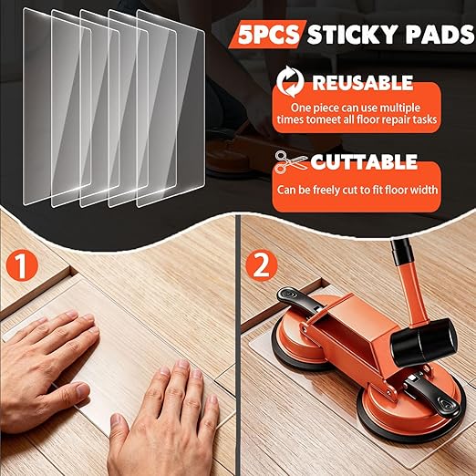 Upgraded Floor Gap Fixer Tool, 45°Striking Surface Heavy Duty Floor Gap Repair Tool with Vacuum Dual Suction Cup & 5pcs Sticky Pads for Laminate, Vinyl, Wood