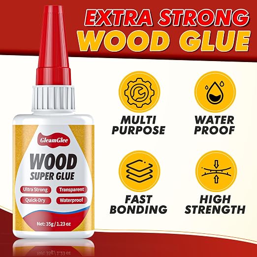 Wood Super Glue Liquid, Clear Instant Cyanoacrylate (CA Glue) – Fast-Drying, Waterproof Adhesive for Woodworking & Furniture Repair, Crafts & DIY (Works on Plastic, Metal, Ceramic, Leather, Glass)