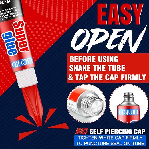 3 Gram (Pack of 24) Single Use Super Glue Liquid, Super Fast, Thin & Strong Adhesive Superglue, Cyanoacrylate Glue for Hard Plastics, DIY Craft, Ceramics, Leather, Metal Etc