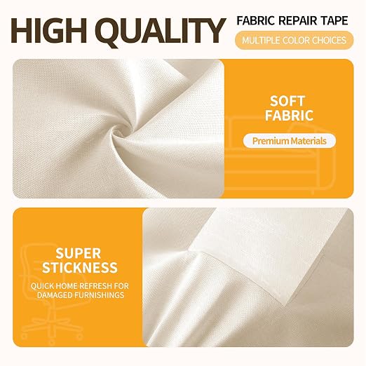Fabric Repair Tape, Self-Adhesive Couch Patch Repair Fabric Patches for Furniture, Couch Repairing Kit Tape for Upholstery, Carpets, Chairs, Sofas, Pillows Linen 4x80 Inch Pale Yellow
