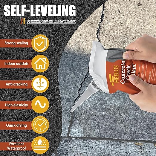 Concrete Crack Filler 2Pack Grey, Self Leveling Cement Crack Sealant, High Elasticity Concrete Crack Filler Repair Sealer, Waterproof Caulking Glue for Driveway, Patio, Sidewalk, Garage Floor Repair