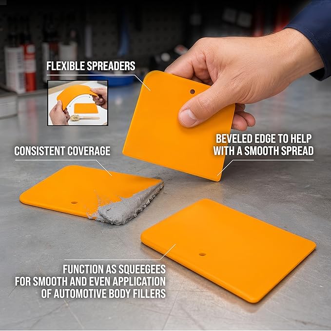 Custom Shop 4, 5, & 6 Inch Plastic Body Filler Spreader Tools for Automotive Body Fillers, Putties, Glazes, Epoxy Resin, Caulk, Glues - Plastic Spreader Tool Variety Pack