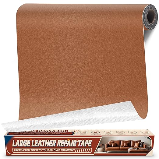Leather Repair Tape Patch, 17" x 79" Self Adhesive Leather Patches for Furniture,Vinyl Repair Kit for Car Seat, Couch, Chairs, Boat Seat, Sofa Light Brown
