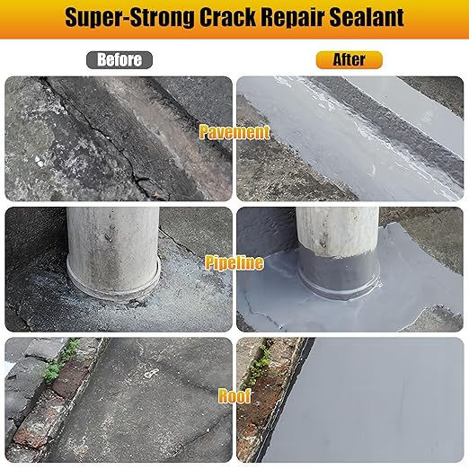 MOSAMNI Concrete Crack Filler, Self Leveling Cement Crack Sealant, Quick-Drying Sealing Adhesive Repair Sealer for Driveways, Sidewalks, Patios, Waterproof Outdoor Joint Caulking Glue, Gray