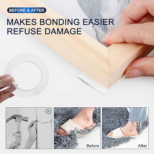 SANKEMU Double-Sided Tape Heavy Duty 16.5 FT x 1.18 in – Clear Removable Mounting Tape for Walls, Carpet, Rugs, Posters – Reusable, No-Residue, Indoor/Outdoor Nano Gel Grip