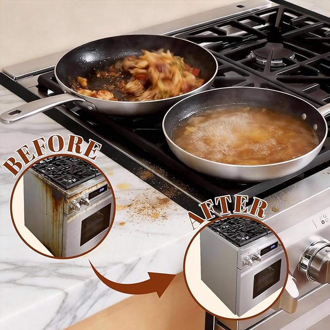 Stove Gap Covers Stainless Steel 2 Pcs, Adjustable Retractable Length 13.8" to 27.6", 1" Wide, Heat and Water Resistant, Easy Clean Range Gap Filler for Stove and Countertop (Black)