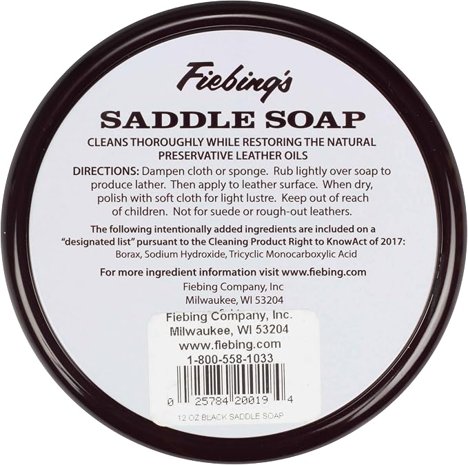 Fiebing's Black Saddle Soap (12oz) - Leather Cleaner & Conditioner - Soften, Protect, Restore & Renew Leathercraft, Car Seat, Belts, Shoes, Luggage, Furniture, Purses, Boots, Bags, Sports & Horse Gear