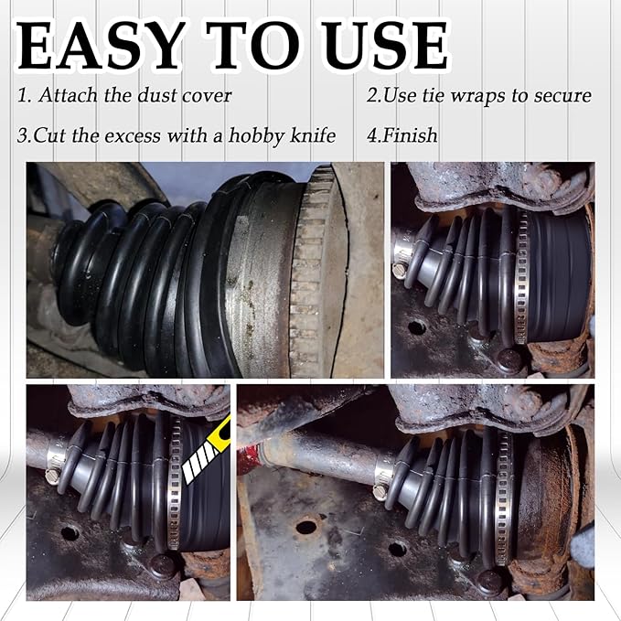 1PC CV Boot with 2 Stainless Steel Clamps & 3 Cable Ties,Waterproof & Dustproof CV Axle Boot Repair Kit for Protect Axle,Universal CV Joint Boot Fits for Most Cars (1PCS)