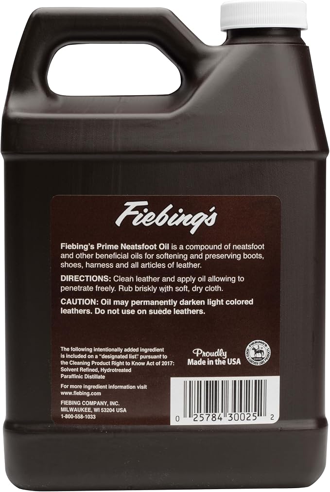 Fiebing's Prime Neatsfoot Oil 32 Fl Oz - Leather Conditioner & Preservative with Synthetic & Natural Animal Oil - Waterproof, Soften, Restore & Strengthen Leathercraft Shoe, Boot, Saddle, Couch, Purse