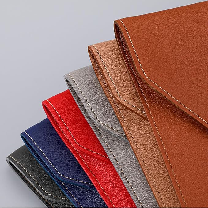 PU Leather A4 File Folder Document Holder with 3 Pockets Waterproof Stylish Envelope Folder Case with Snap Closure (Red)