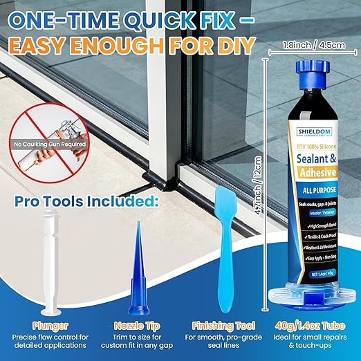 SHIELDOM RTV Silicone Sealant Adhesive 100% Waterproof - No Caulking Gun Needed Silicone Caulk - High-Strength Flexible Shrink & Crack Proof Sealing for Cars, Bathroom, Kitchen, Windows Black 1.4oz