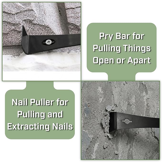 Bates- Flat Pry Bar Scraper, 3 Pack, 5-1/2", 7-1/4" and 9-1/2", Black, Trim Puller Tool for Baseboard