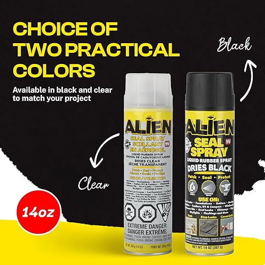 Alien Tape Liquid Sealant Spray 2 Pack, Waterproof Liquid Rubber Spray Prevents Patches and Seals Leaks, Protects Surfaces, Works on Most Materials, Long Lasting, Dries Black