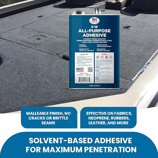 S-18 All-Purpose Adhesive, 1 Gallon - Multi-Purpose, Rubber, Metal, Leather, Felt, Wood, Neoprene, Glass, Flexible, Waterproof, Long Lasting - RH Adhesives