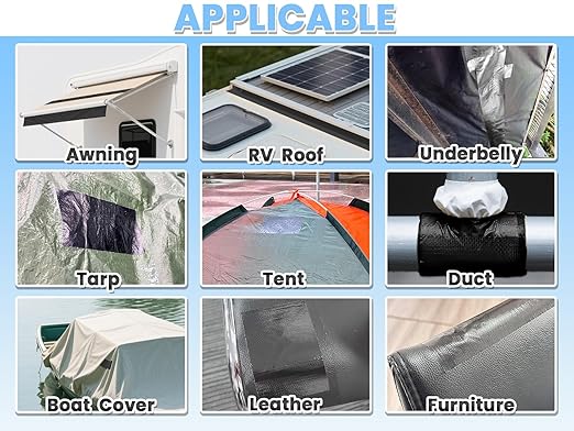 Tikfoam Waterproof Repair Tape for Fabric, Awning, RV Roof, Underbelly, Tarp, Tent, Sail and Boat Cover Outdoor Repair Patch, Heavy Duty, UVproof, Multipurpose Black