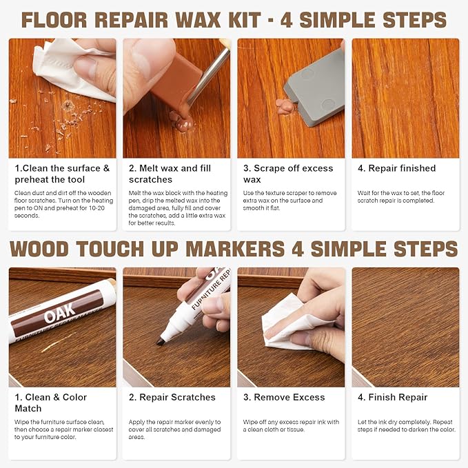 Laminate Floor Repair Kit with Heat Pen,Linoleum Repair Hard Wax 12 Color Wood Vinyl Floor Furniture Repair Kit Touch Up Marker Cover Scratches, Stains, Cracks, Holes for Door, Cabinet, Table