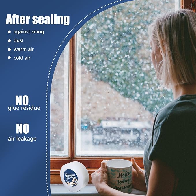 Breliter Heavy Duty Window Weather Sealing Tape - Transparent Window Tape for Winter and AC Insulation, No Mess Winter Window Seal Kit - 3 Inch Wide 180 FT Long